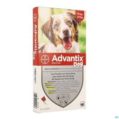 Advantix 250/1250 honden 10<25kg fl 6x2,5ml