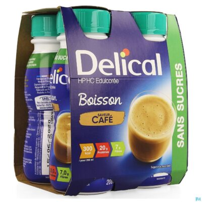 Delical melkdrank hp-hc z/suiker koffie 4x200ml