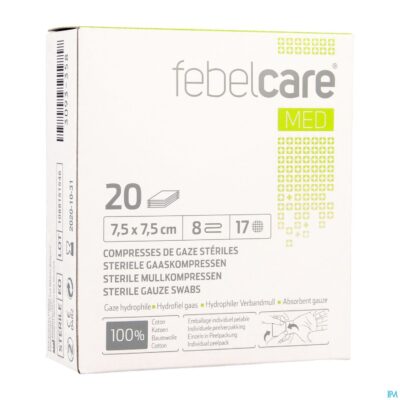 Febelcare med1 steriele gaaskompres 7,5x7,5cm 20x1-2