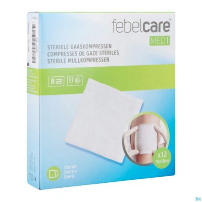 Febelcare med1 steriele gaaskompres 10x10,0cm 12x1