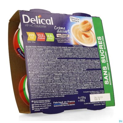 Delical creme dessert hp-hc z/suik. aardbei 4x124g