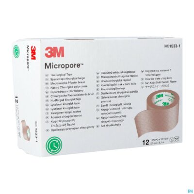 Micropore 3m skin tone 25,0mmx9,15m rol 12 15331