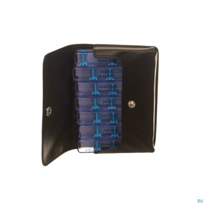 Medidose leatherlook pillendoos zakmodel blauw