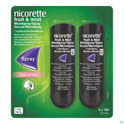 Nicorette fruit&mint 1mg mondspray suikervr. 2x150