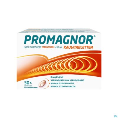 Promagnor: hoog gedoseerd magnesium 450mg (30  kauwtabletten)