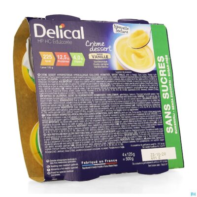 Delical creme dessert hp-hc z/suik. vanille 4x124g