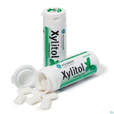 Miradent kauwgom xylitol groene munt z/suiker 30-2