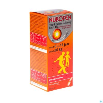 Nurofen kind suikervrij 4% aardbei orale susp150ml-2