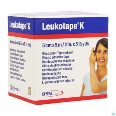Leukotape k kleefwindel elast huid 5,0cmx5m 1-2
