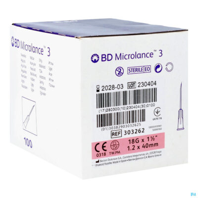 Bd microlance 3 hypod.naald 18g 1 1/2"40mm iv. 100