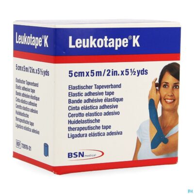 Leukotape k kleefwindel elast blauw 5,0cmx5m 1-2