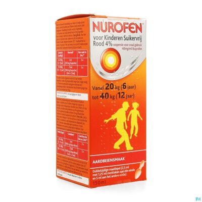 Nurofen kind suikervrij 4% aardbei orale susp150ml