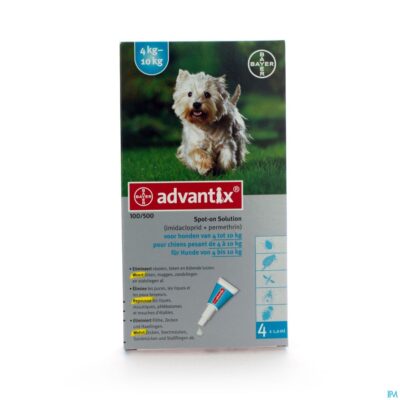 Advantix 100/ 500 honden 4<10kg fl 4x1,0ml-2