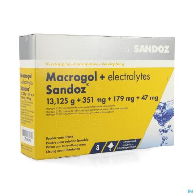 Macrogol + electr sandoz pdr ciroensmaak zakje 8