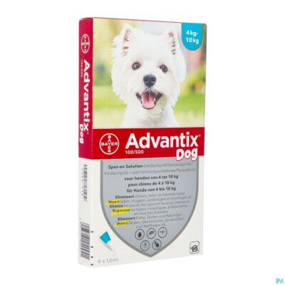 Advantix 100/ 500 honden 4<10kg fl 6x1,0ml